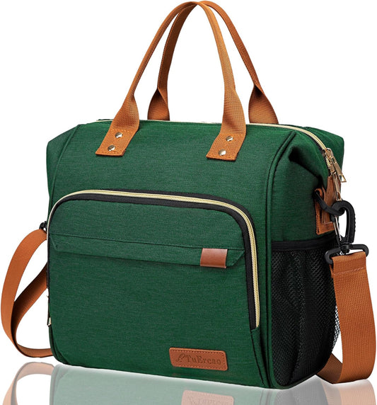 Insulated Lunch Bag - Large Portable Cooler Lunch Box for Office Work School Picnic Beach Workout - Reusable Freezable Tote Lunch Bag Organizer with Adjustable Shoulder Strap for Women Men Adult,Green