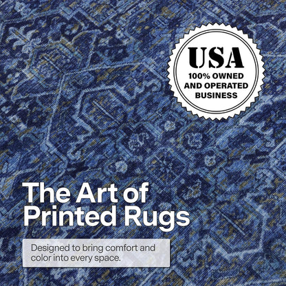 Realife Machine Washable Rug - Stain Resistant, Non-Shed - Eco-Friendly, Non-Slip, Family & Pet Friendly - Made from Premium Recycled Fibers - Vintage Distressed Traditional - Blue, 7'6" X 9'6"