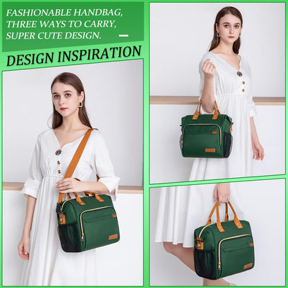 Insulated Lunch Bag - Large Portable Cooler Lunch Box for Office Work School Picnic Beach Workout - Reusable Freezable Tote Lunch Bag Organizer with Adjustable Shoulder Strap for Women Men Adult,Green