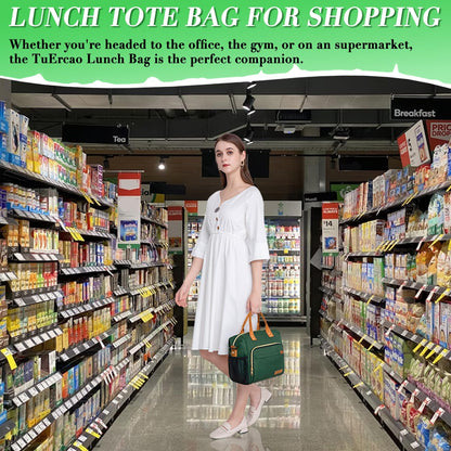 Insulated Lunch Bag - Large Portable Cooler Lunch Box for Office Work School Picnic Beach Workout - Reusable Freezable Tote Lunch Bag Organizer with Adjustable Shoulder Strap for Women Men Adult,Green