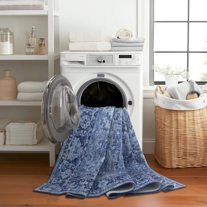 Realife Machine Washable Rug - Stain Resistant, Non-Shed - Eco-Friendly, Non-Slip, Family & Pet Friendly - Made from Premium Recycled Fibers - Vintage Distressed Traditional - Blue, 7'6" X 9'6"