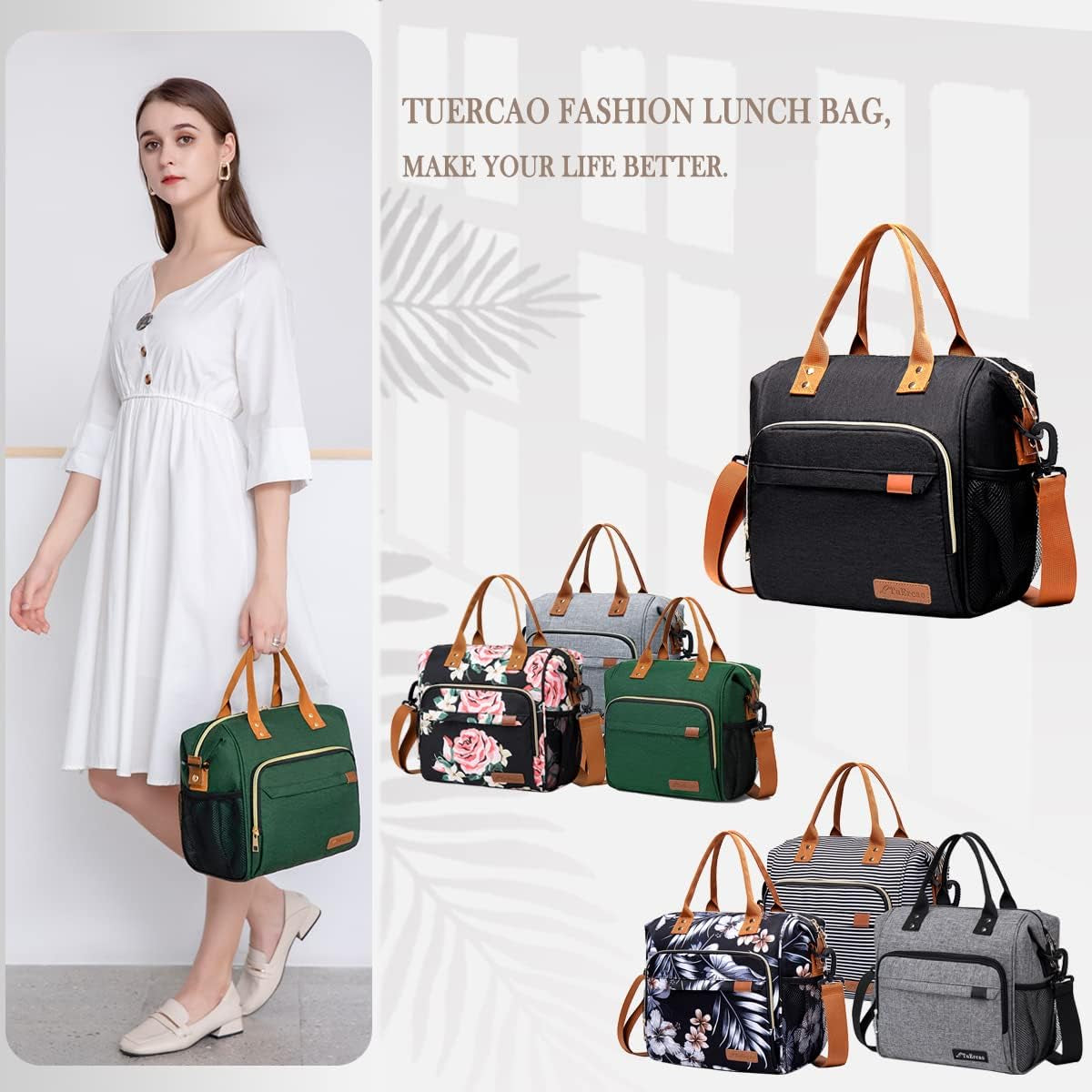 Insulated Lunch Bag - Large Portable Cooler Lunch Box for Office Work School Picnic Beach Workout - Reusable Freezable Tote Lunch Bag Organizer with Adjustable Shoulder Strap for Women Men Adult,Green